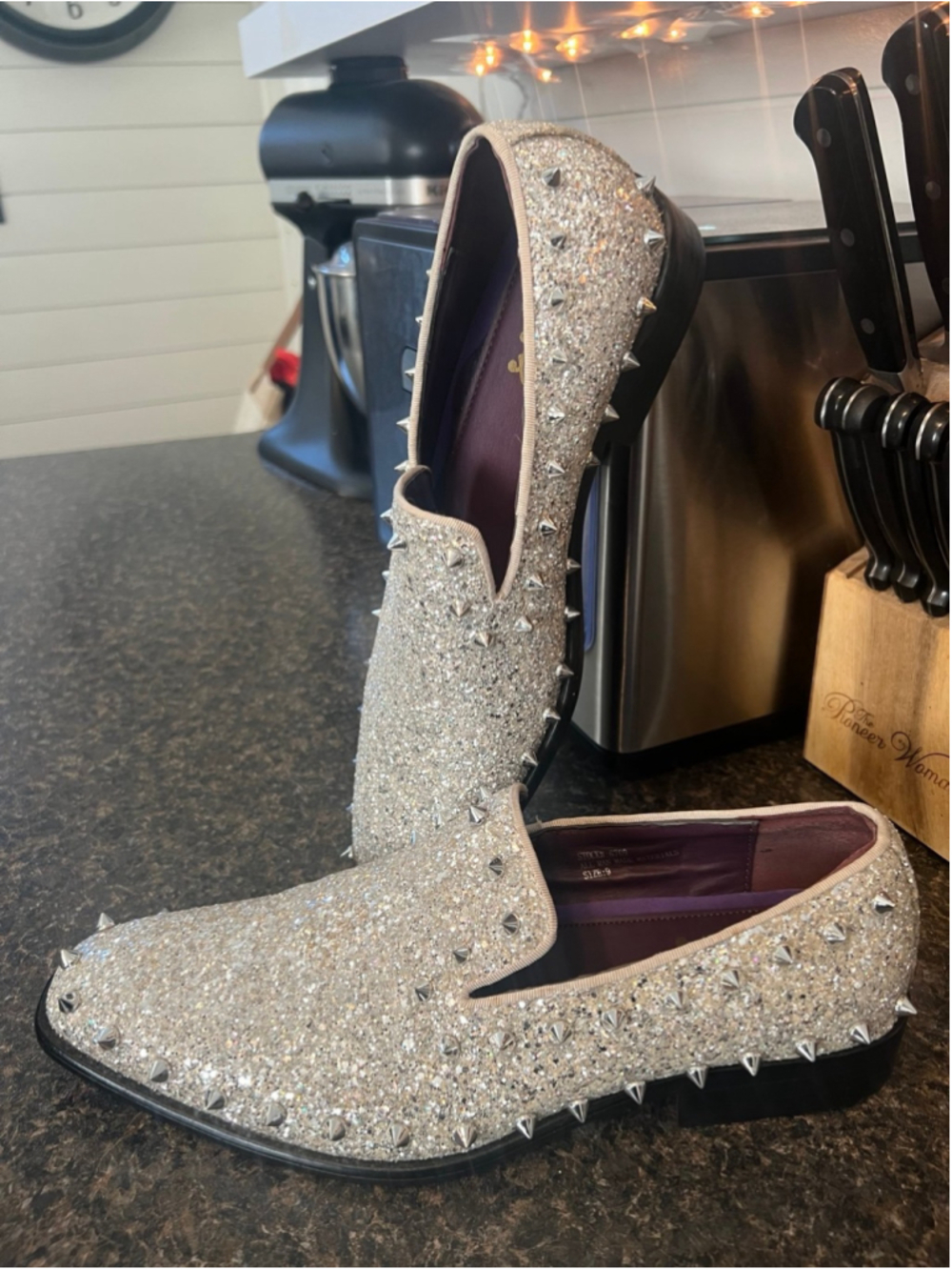 After Midnite Silver Spikes Glitter Slip-on Men's Prom Wedding Shoes